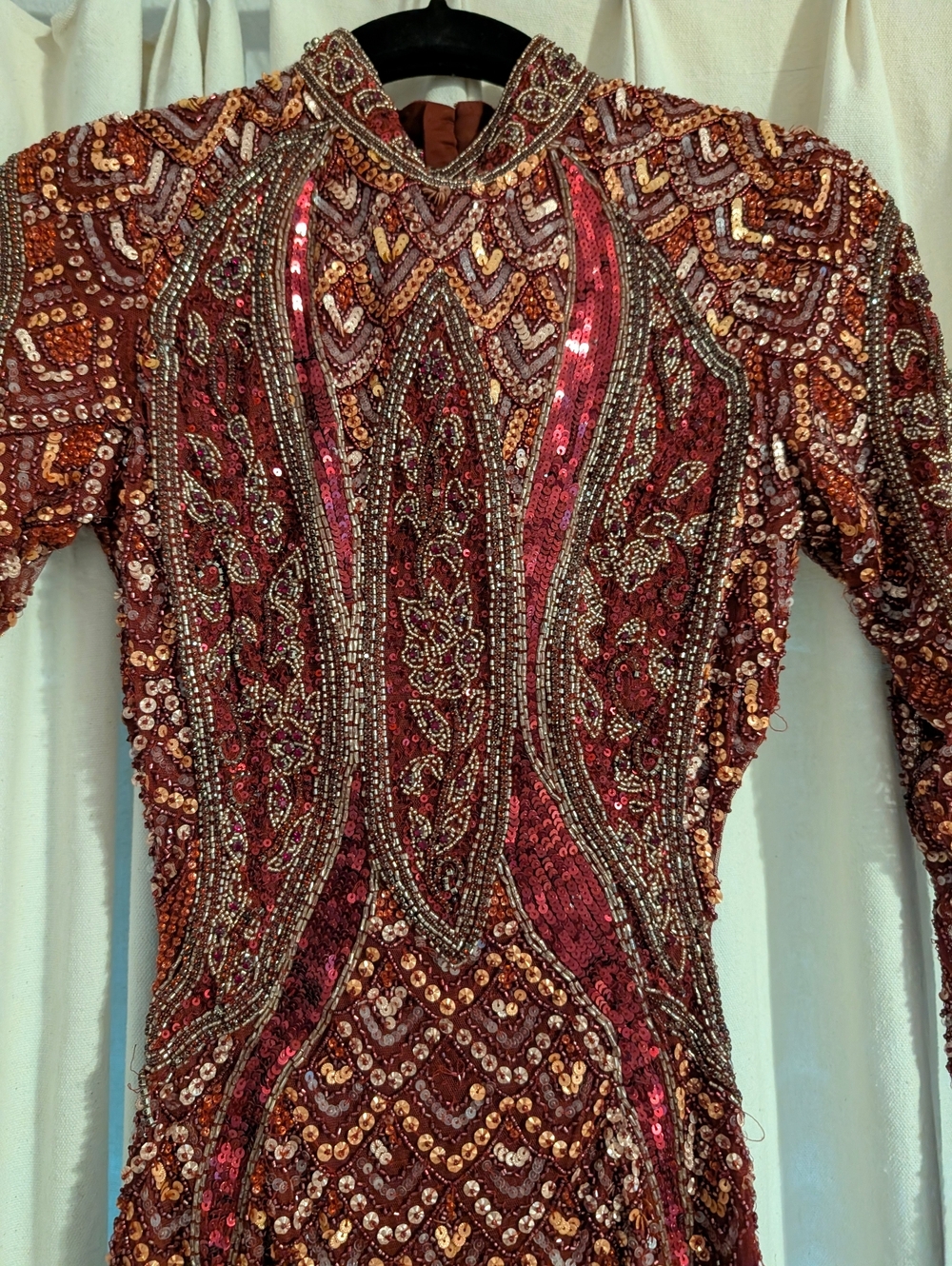 Sherri Hill Burgundy Sequin Embellished Evening Dress